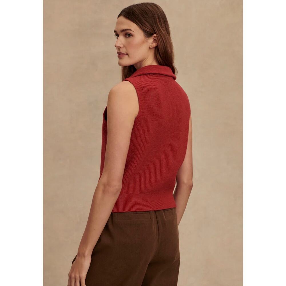 NWT Varley Amina Half-Zip Ribbed Sleeveless Knit Sweater Lava Falls Red Small - Picture 2 of 9